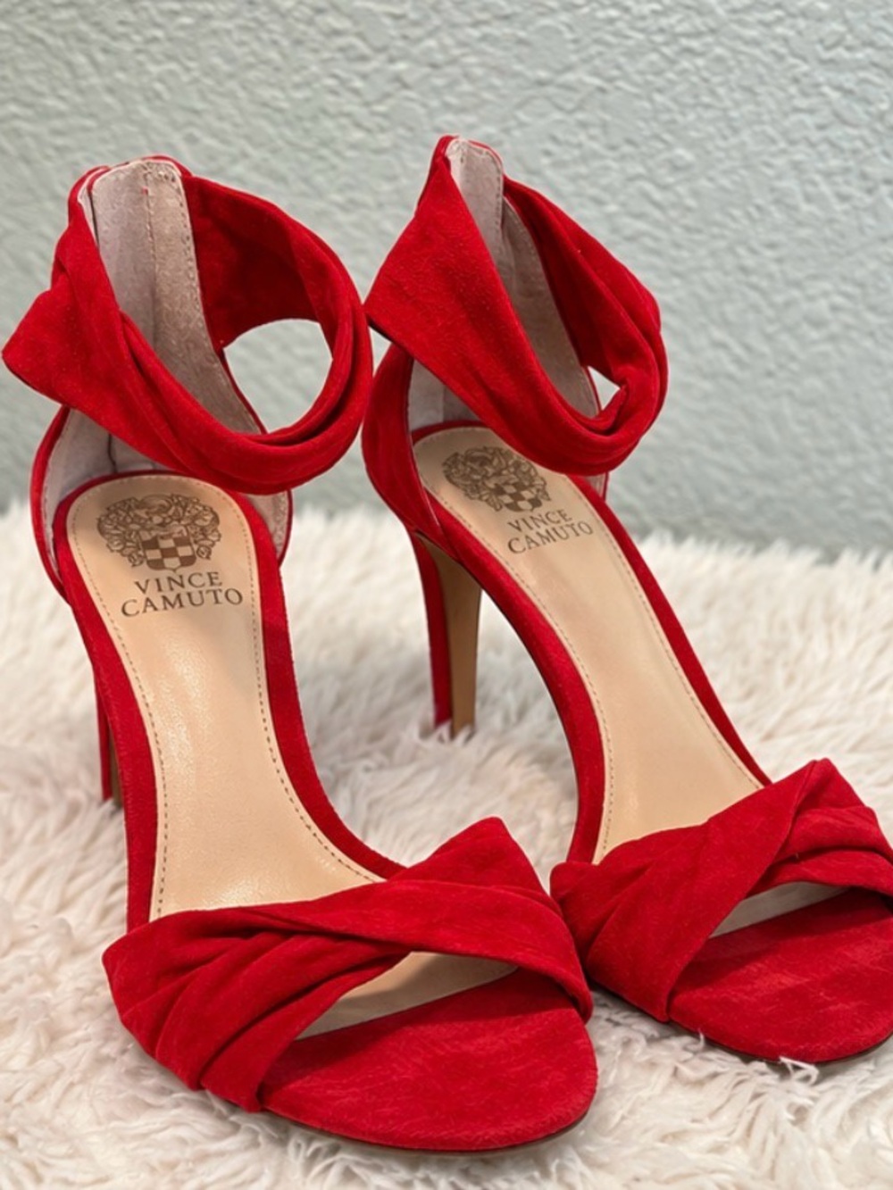 Vince Camuto Red Suede Strappy Stiletto Heels Size 8M